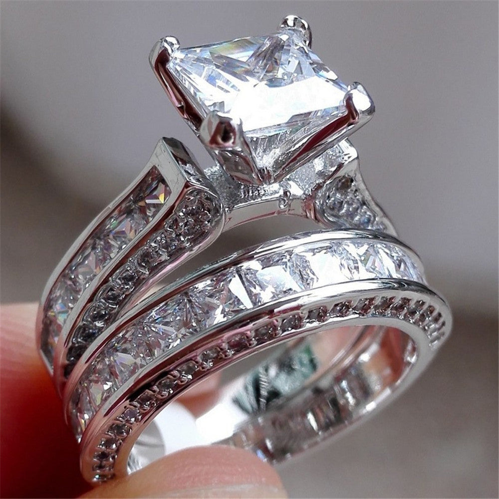 New Style Charm Couple Rings His Her Silver Color Princess Cut CZ Anniversary Promise Wedding Engagement Rings