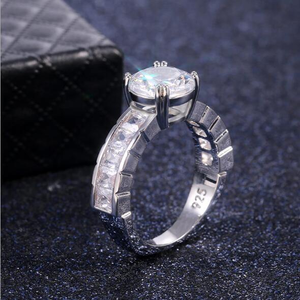 Zirconium Diamond Ring Copper White Plated Elegant Sparkling Engagement Anniversary Band For Women Fine Finish