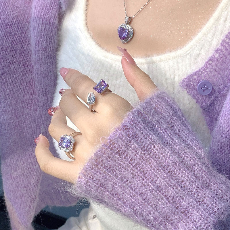 Copper Geometric Ring Purple Zircon Square Design Elegant Jewelry For Women Fashion Ring Elegant Jewelry Addon