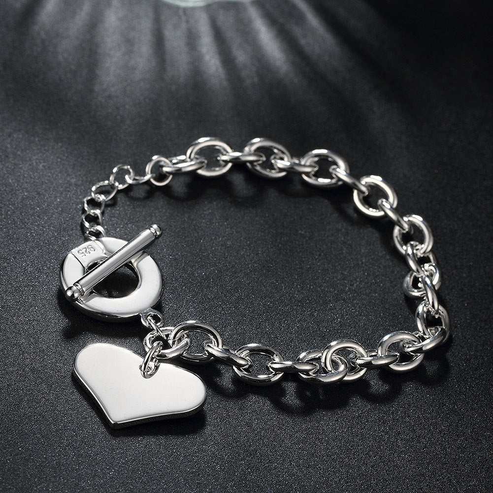Silver Plated Copper Heart Bracelet For Women Korean Style Jewelry Electroplated Finish Elegant Everyday Accessory Gift