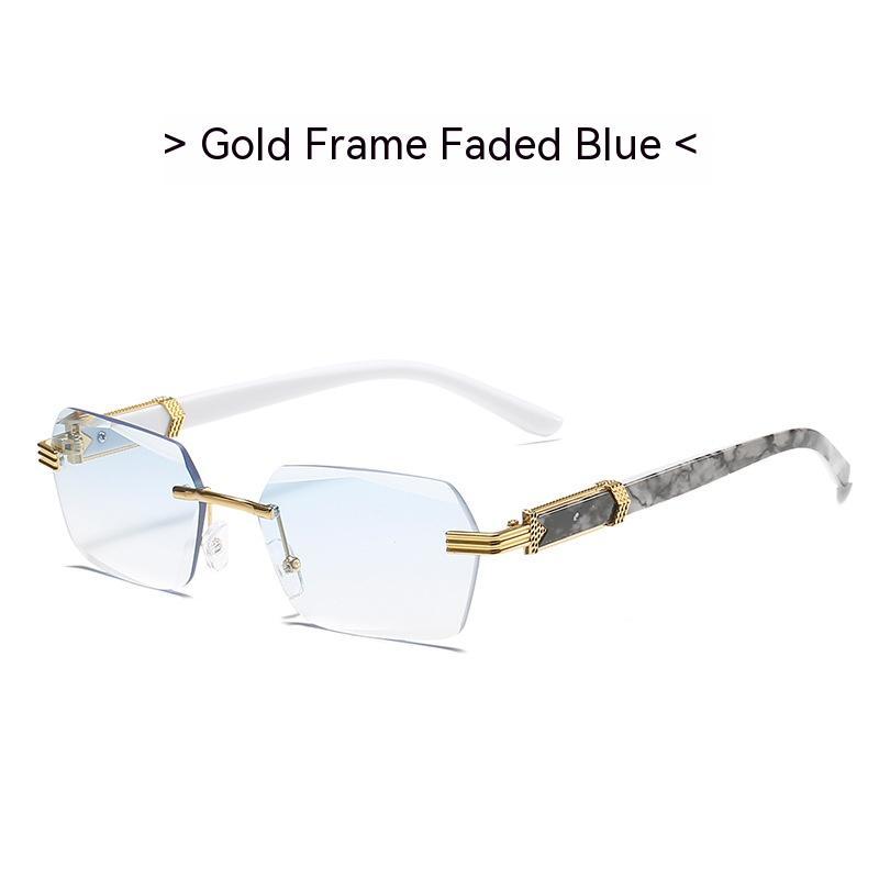 Mens Frameless Sunglasses UV400 Protection Light Tint Marbled Design Gold Frame Black Gray Lenses For Everyday