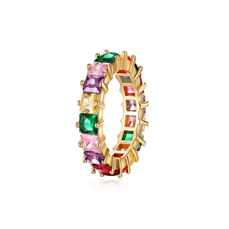 Women Copper Ring With Cubic Zirconia Colorful Band Fashion Jewelry Delicate Everyday Wear Gift Sparkle Copper