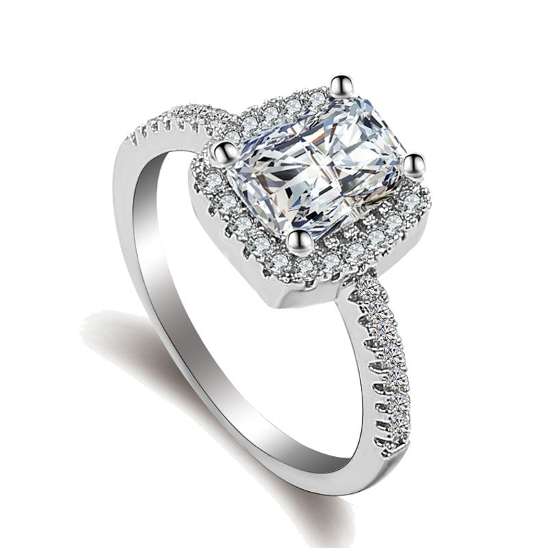 Zircon Ring With Simulated Diamond Brass And White Steel Band Jewelry For Everyday Wear For Elegant Daily Wear