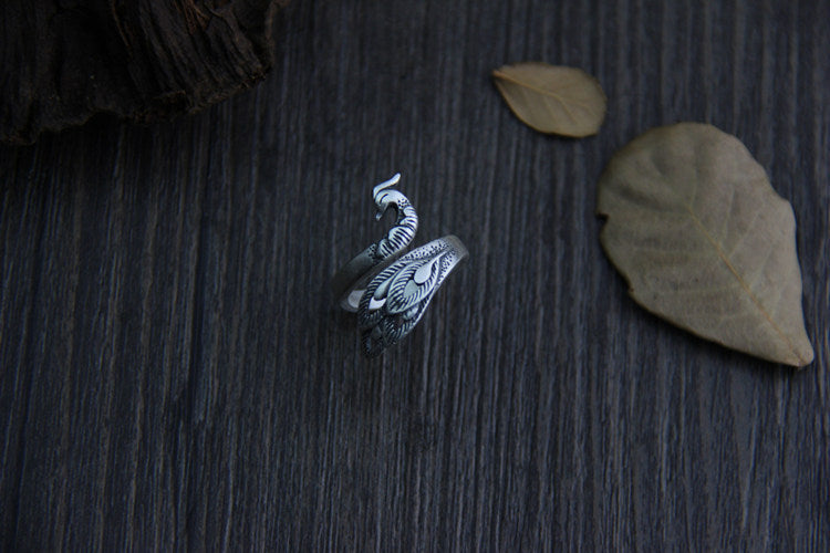 Adjustable Material Opening Silver Peacock Animal Zodiac Ring Fashion Jewelry Gift for Her Vintage Style Sizes