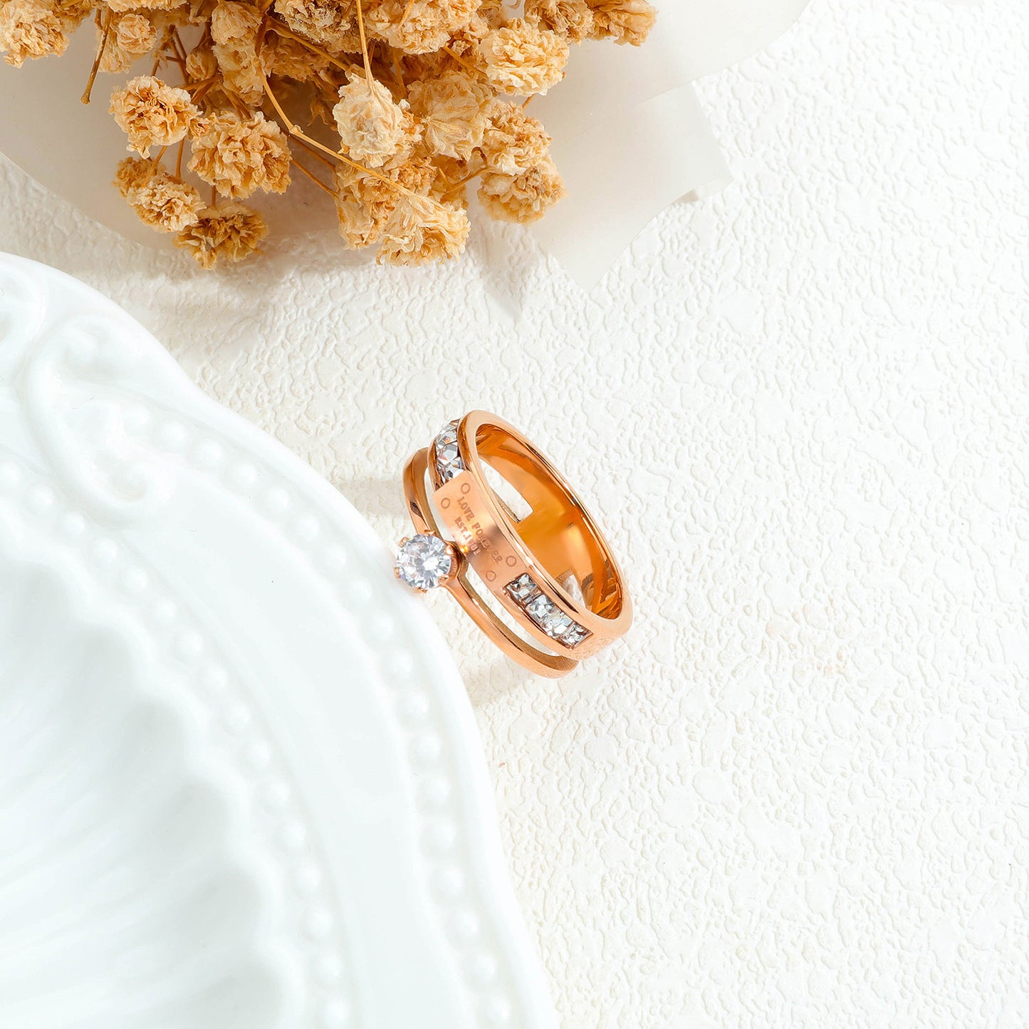 Crown Design Titanium Steel Ring Rose Gold Diamond Accent Promise Ring For Everyday Wear And Occasions Special