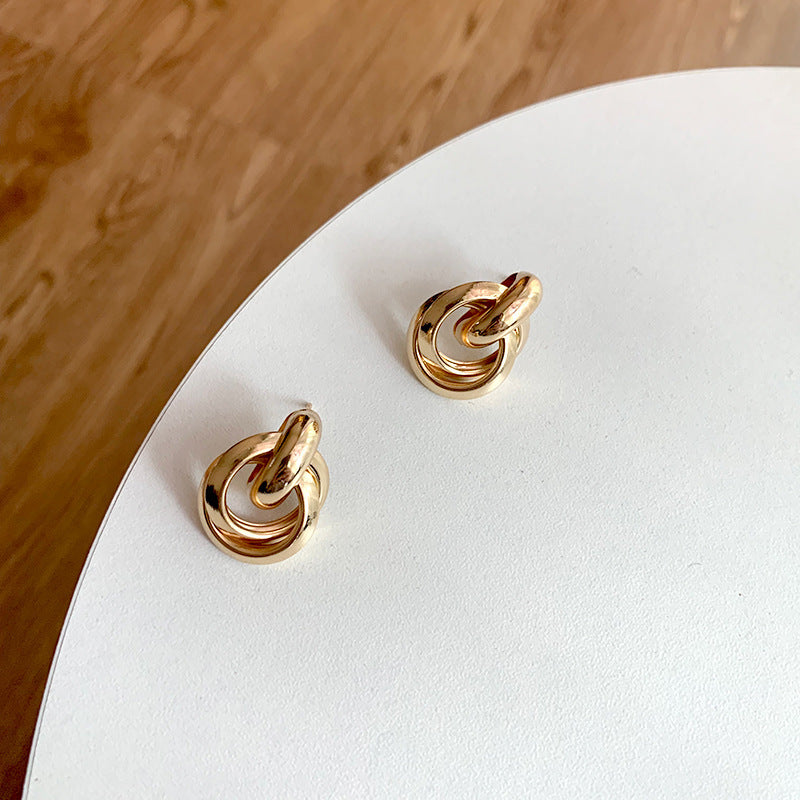 Geometric Stud Earrings Alloy Electroplated For Women Korean Fashion Gold Or Silver Jewelry Gift For Everyday Wear
