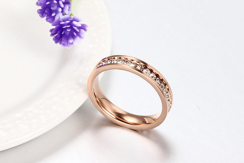 Colorful Zircon Ring Titanium Steel Goldtone Geometric New Versatile Fashion Jewelry Durable Elegant Wear Gift