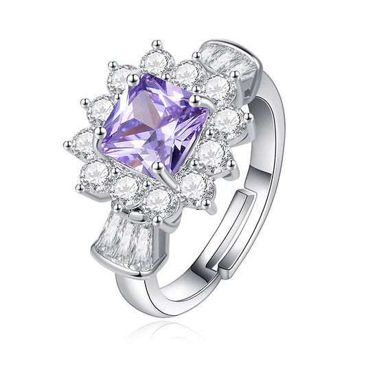 Womens Zircon Ring Copper Ring Retro Ring Purple Ring Geometric Ring Ladies Fashion Ring Elegant Ring Anniversary Ring Special Occasion Ring Gift for Her