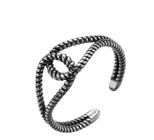 925 Sterling Silver Ring for Women Adjustable Band Vintage Design Mixed Twist Thin Ring Band 2.5mm Width Lightweight 2g