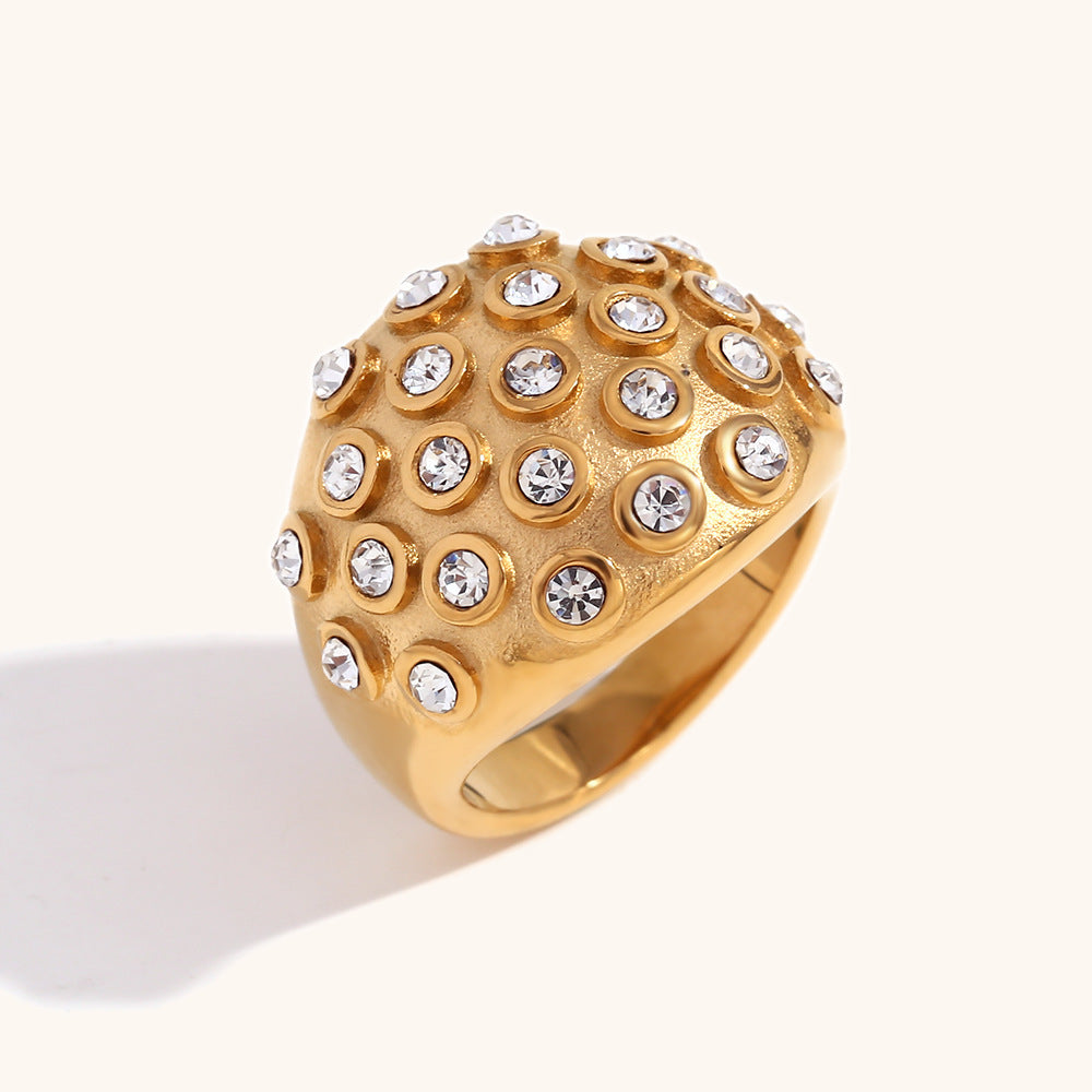 Women Ring Electroplated Ornament Vintage Diamonds Dome Design Zircon Inlay Stainless Steel Jewelry Size 6 7 8