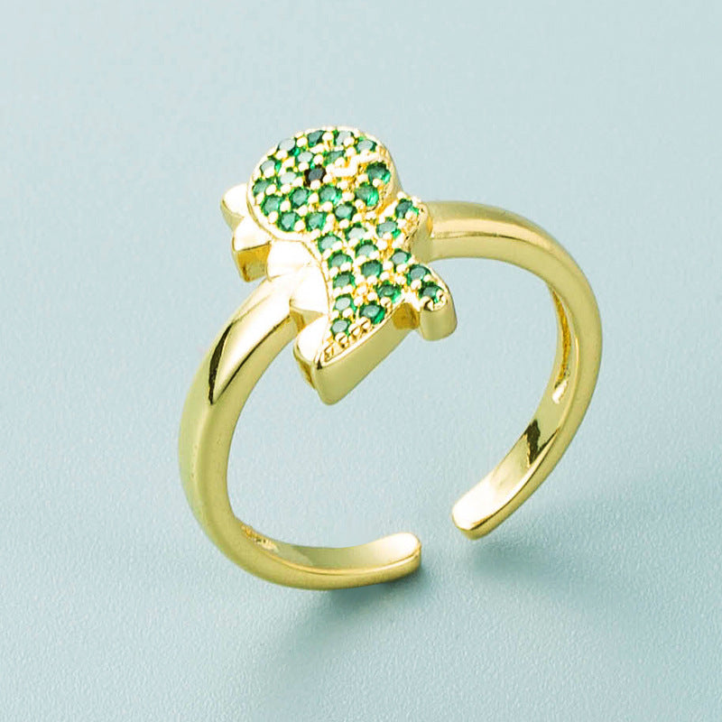 Womens Copper Zircon Ring Adjustable Opening Green Statement Jewelry Fashion Accessory Durable Trendy Everyday