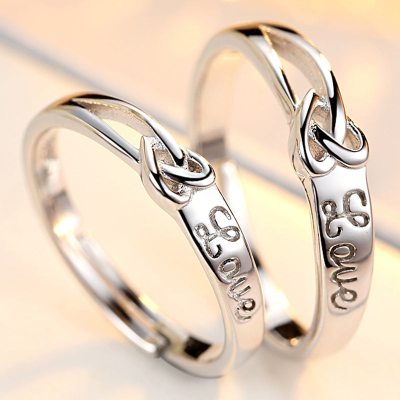 925 Sterling Silver Couple Rings Open Heart Promise Bands Korean Style Love Jewelry For Him And Her Gift Ready Now