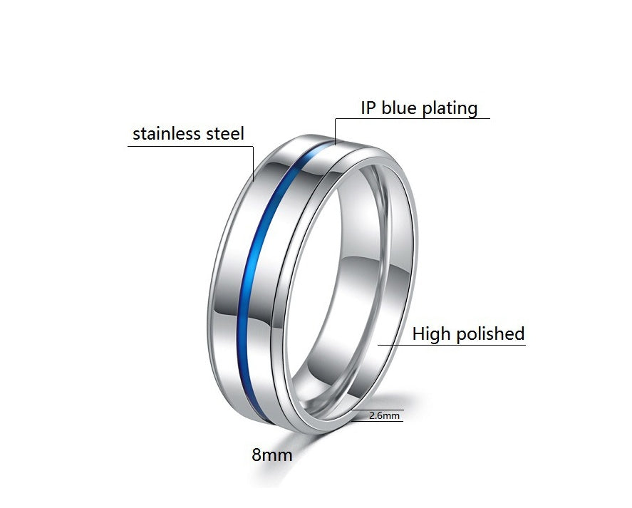 Blue Titanium Steel Ring 8mm For Men Smooth Finish Jewelry Size 7 To 12 Durable Comfortable Band With Modern Design