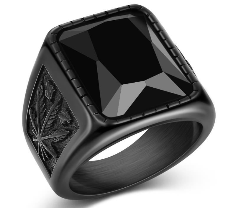 Womens Titanium Steel Ring Electroplated Geometric Inlaid Artificial Gem Ring Black Ruby Fashion American Ring