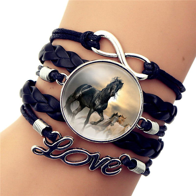Horse Themed Bracelet with Glass Gem Pendant Die Cast Alloy Elegant Charm Jewelry Length 17cm Plus 5cm Extension