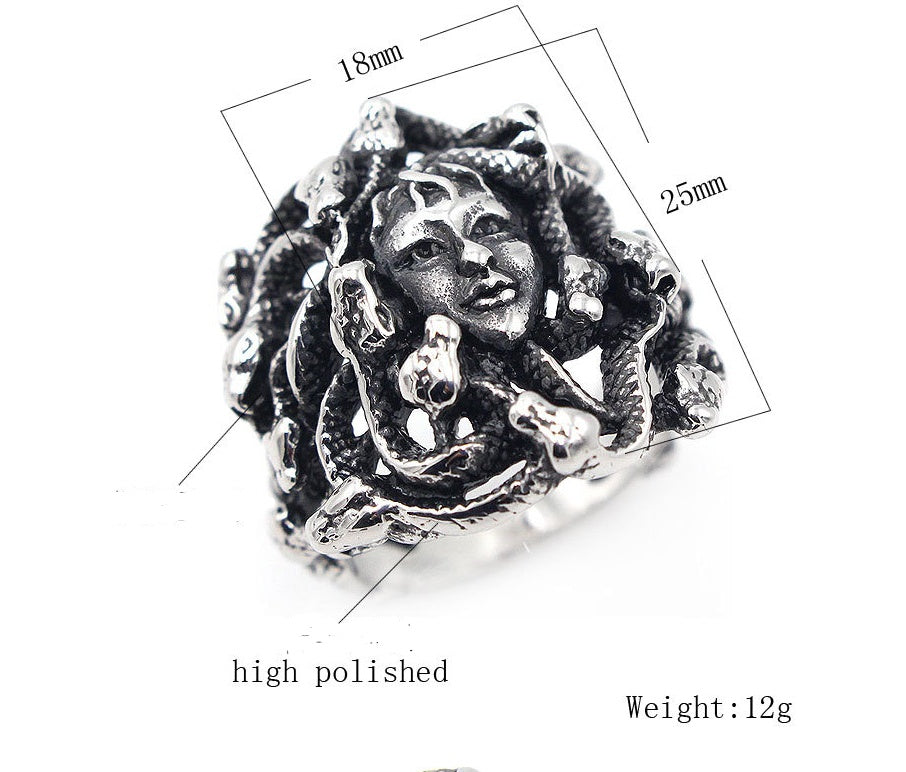 Mens Titanium Steel Ring With Snake Pattern Retro European American Style Modern Statement Jewelry For Men Everyday Wear