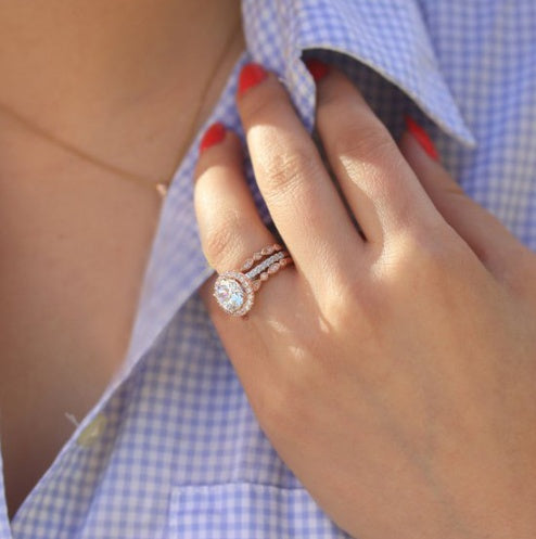 Couple Ring Set Gold Plated Alloy Wave Design Inlaid Gemstone Promise Engagement Wedding Anniversaries Jewelry