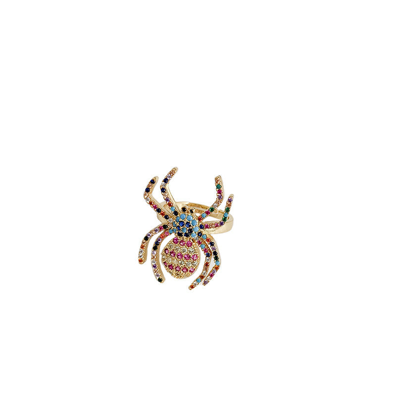 Copper Cartoon Spider Ring With Inlaid Zircon Stone Travel Souvenir Ring Index Finger Animal Jewelry Ring Ring