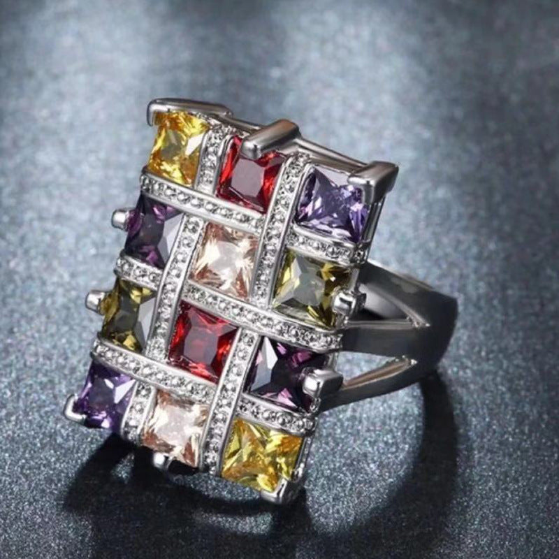 Women's Rings Brick Color Geometric Design Electroplated Alloy Inlaid Artificial Gems Jewelry Fashion Accessory