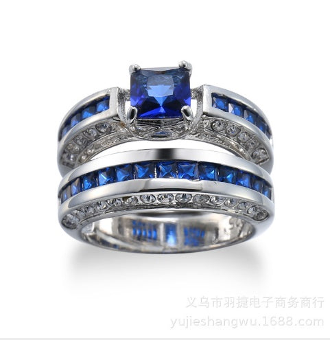 Zircon Ring For Women Copper Band With Sapphire And Diamond Accent Elegant Statement Jewelry Elegant Gift Idea