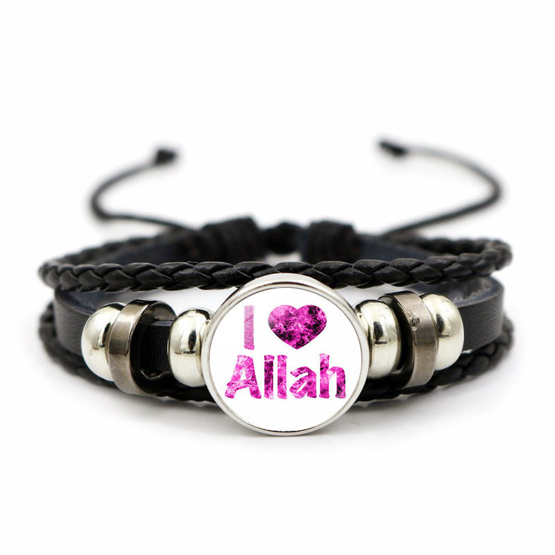 Woven Leather Bracelets Glass Pattern Time Jewelry Design Adjustable Length Handmade Braided Wristband Fashion