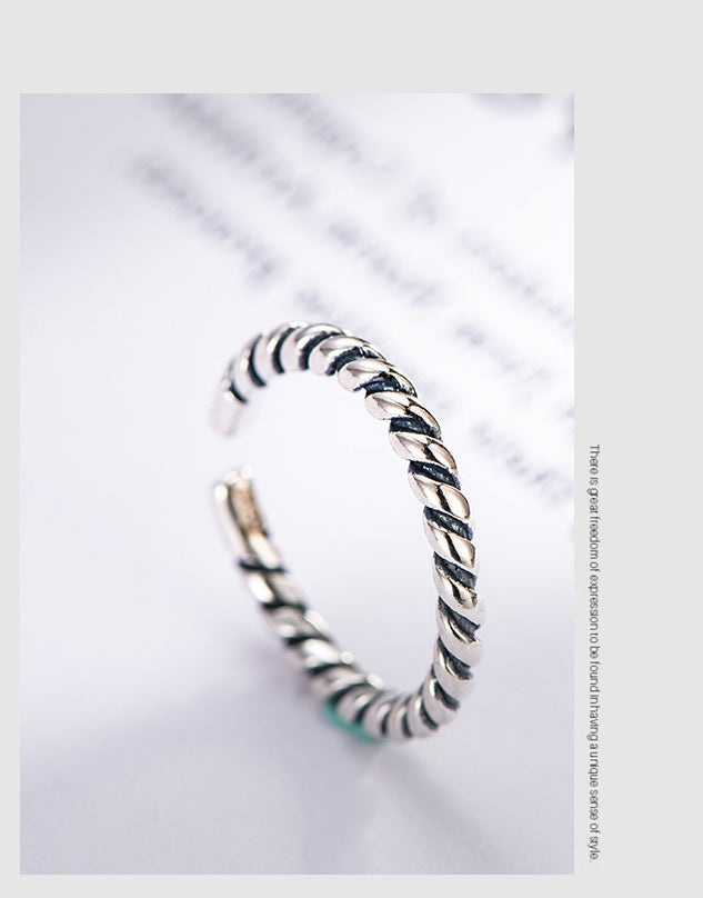 Woven Twist Ring Adjustable Band Vintage Style Knuckle Ring Stacking Jewelry for Women with Adjustable Band Size