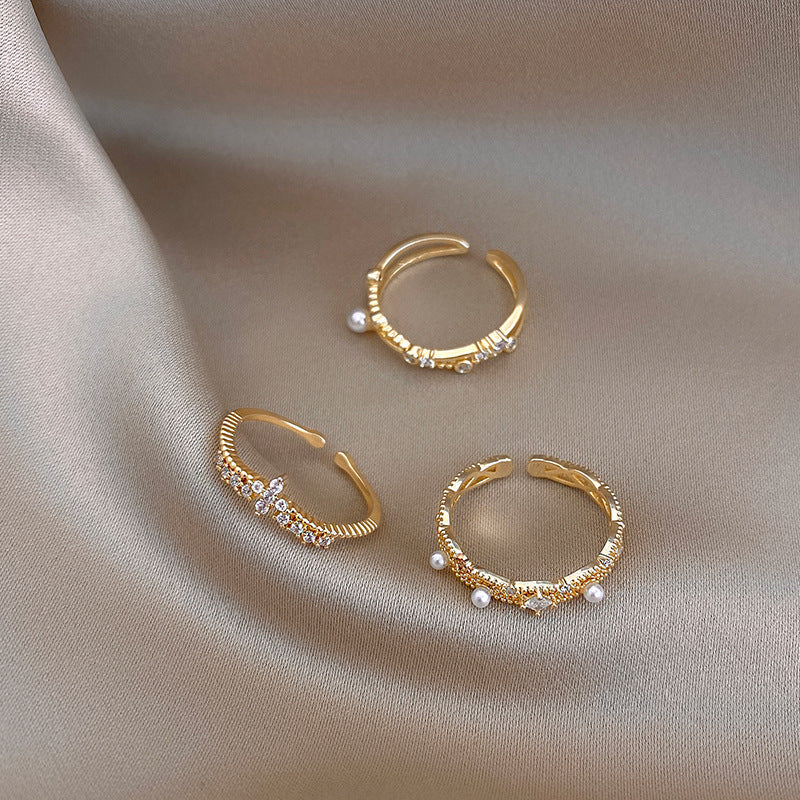 Zircon Pearl Ring With Crown Open Design And Star Accent For Elegant Japanese Korean Style Jewelry Elegant Gem