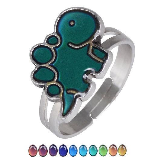 Color Changing Little Dinosaur Cartoon Ring Thermochromic Fashion Novelty Jewelry Gift For Women Girls Fashion