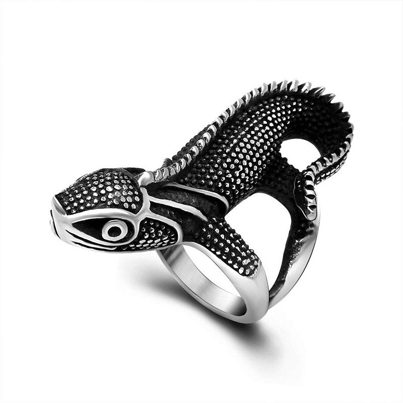 Vintage Lizard Ring Titanium Steel Retro Flower Design Unisex Jewelry Gift For Men And Women Sizes US 7 8 9 10 11 12