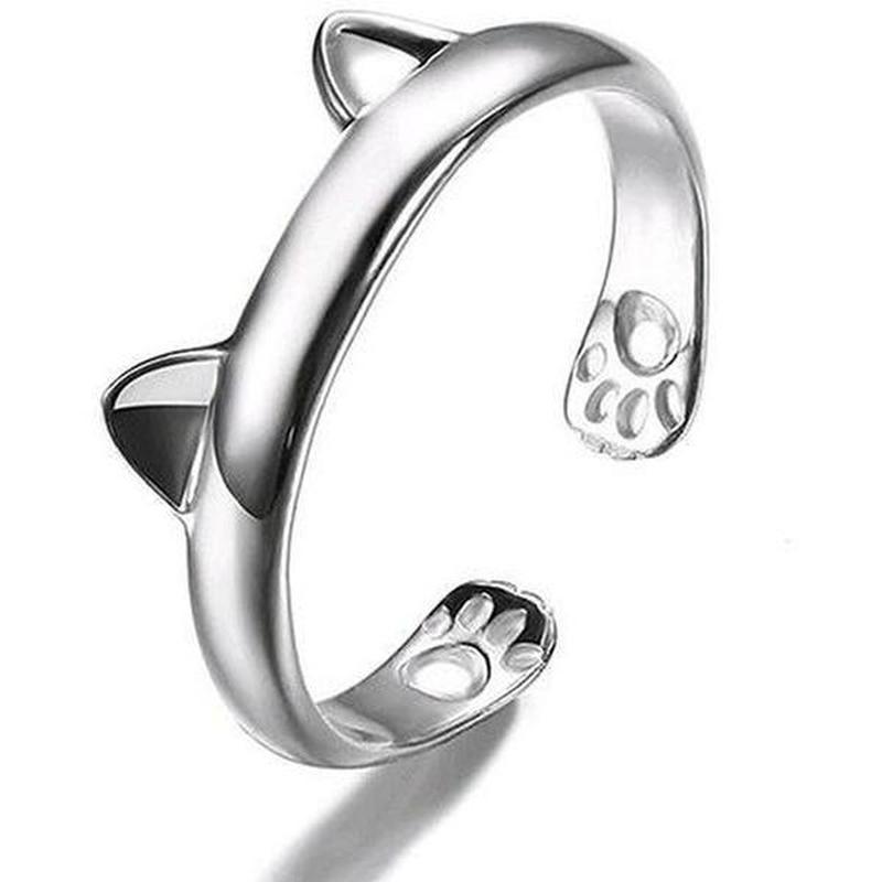 Charming Cat Ring for Women and Girls Zodiac Design Fashion Ring 14k White Gold Plated Alloy Kitten Cute Style