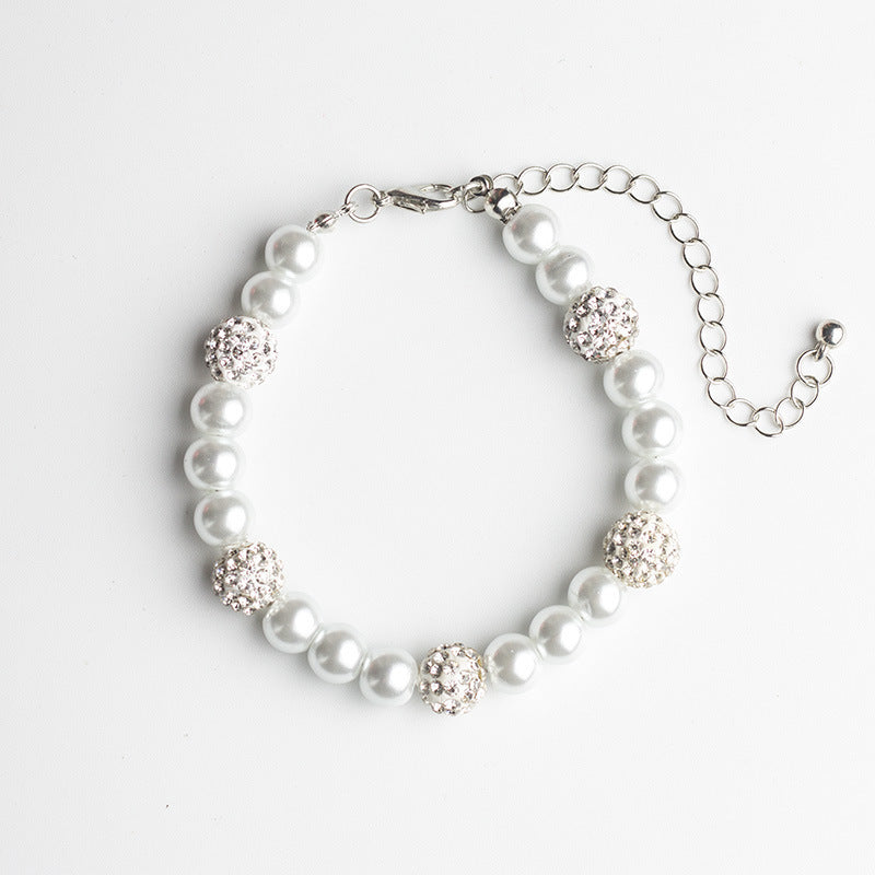 Womens Glass Pearl Pendant Bracelet Electroplated Alloy