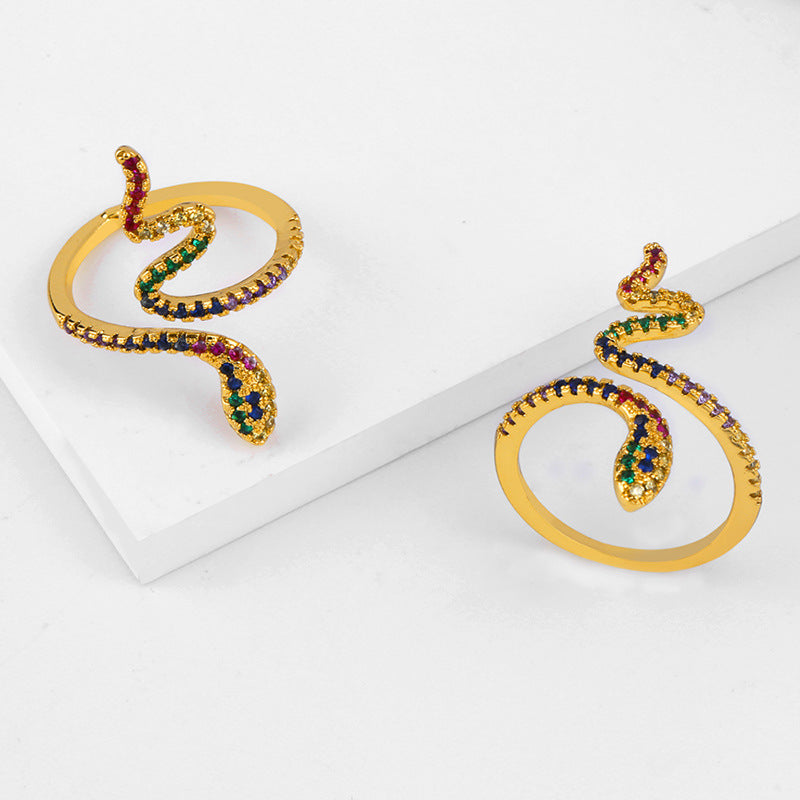 Elegant Serpentine Copper Ring With Zircon Mosaic Stones