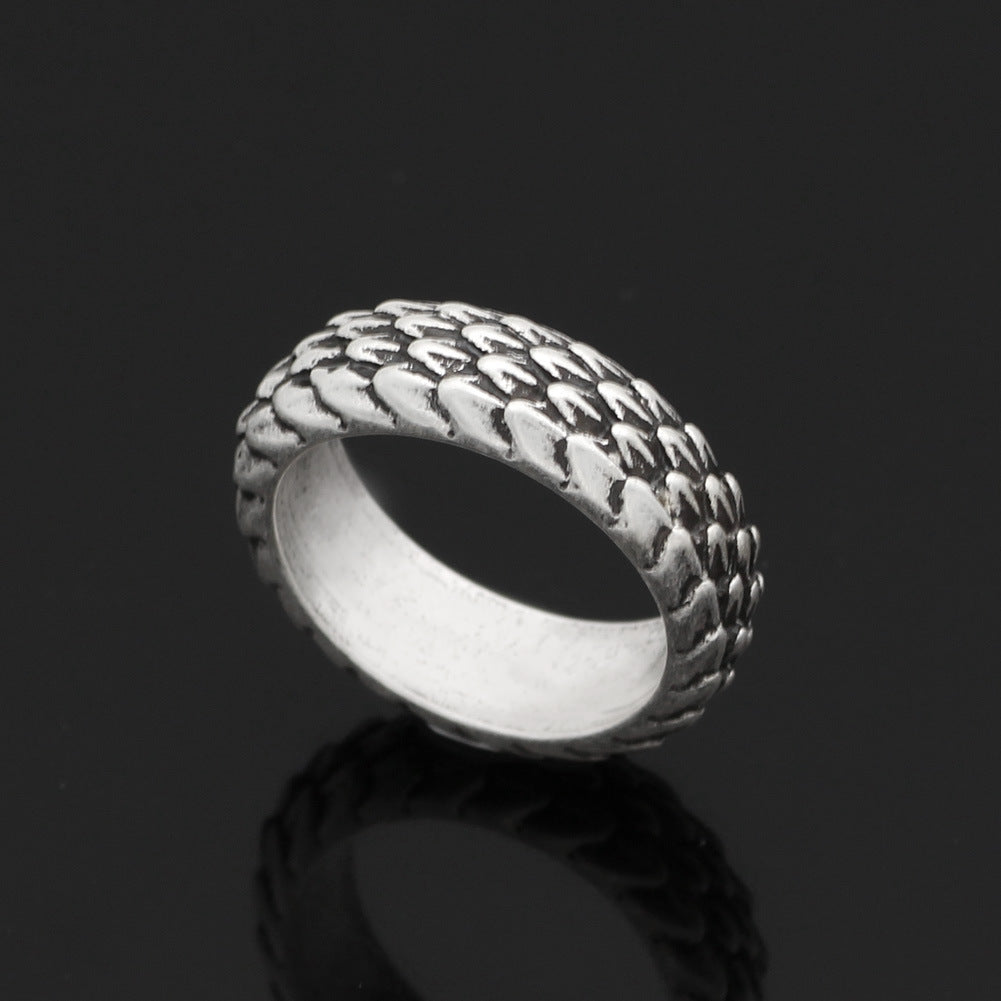 Vintage Dragonscale Ring Nordic Viking Design Ancient Silver Polished Finish Sleek Simple Shape Fine Workmanship Gift