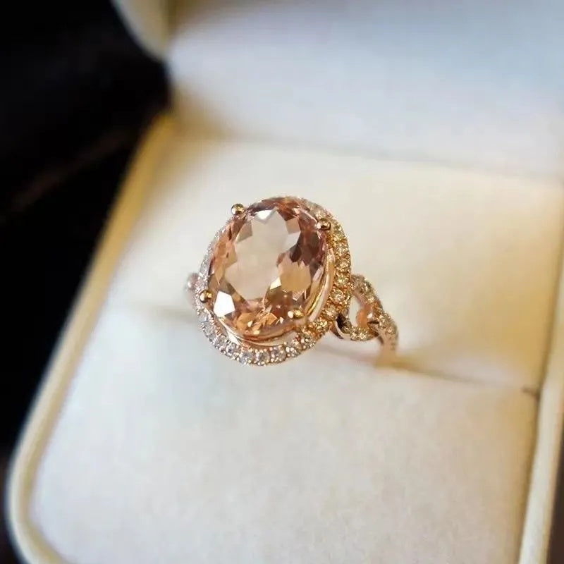 Adjustable Rose Gold Morganite Ring With Diamond Accents Floral Alloy Jewelry For Women Korean Japanese Style Today