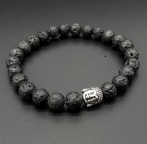 Frosted Black Stone Turquoise Bracelet With Buddha Head Bead Elastic 8MM Beads Mens Fashion Jewelry Collection