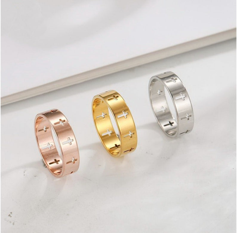 Stainless Steel Cross Ring Hollow Geometric Style Jewelry Steel Gold Rose Gold Trendy Ring Modern Jewelry Ring