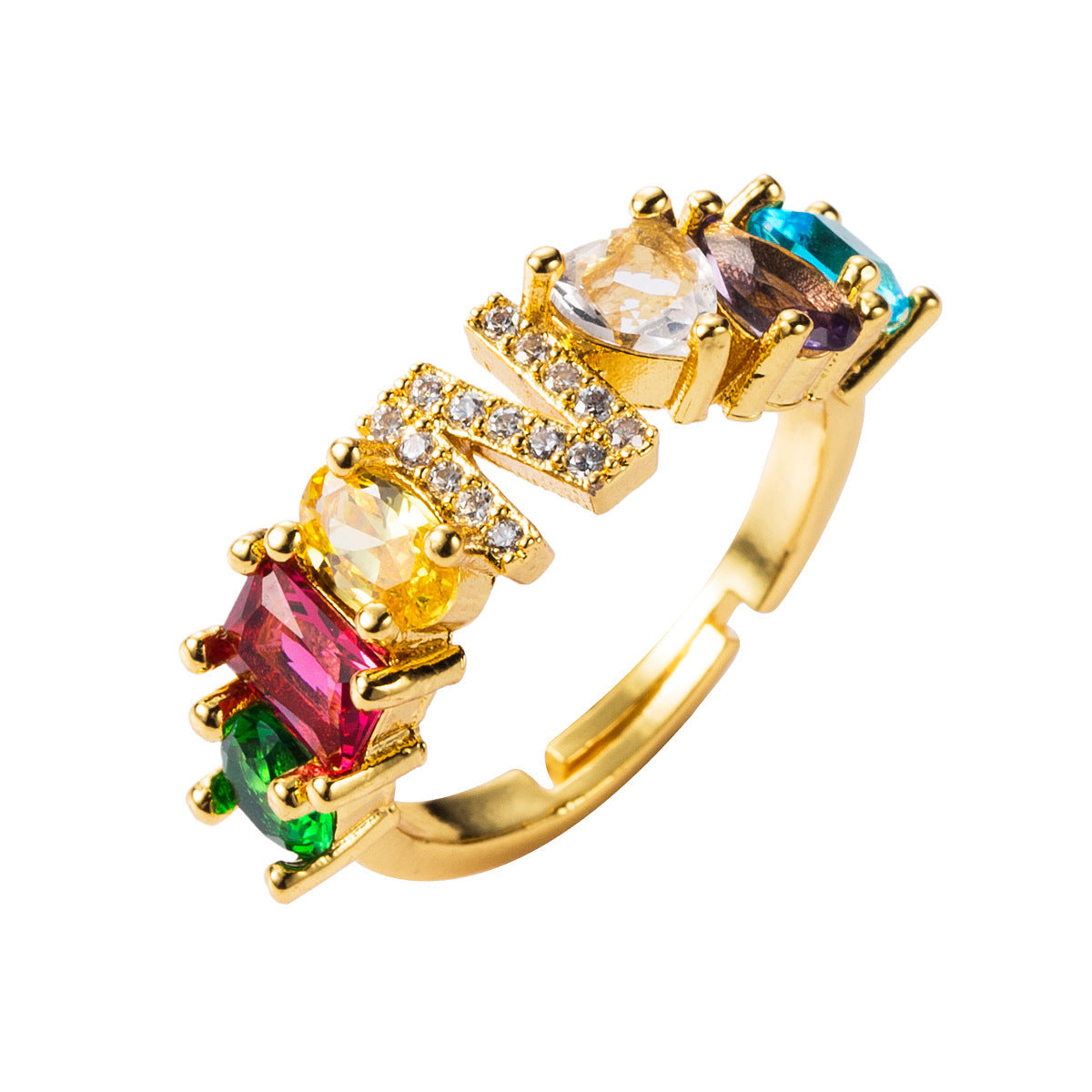 26 letters micro inlaid zircon letter ring