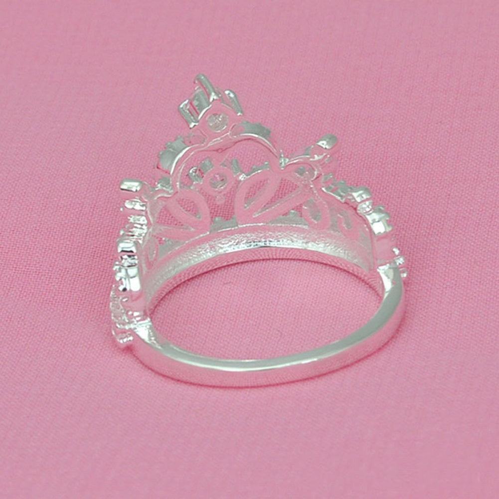 Silver Plated Crystal Crown Ring For Women Wedding Jewelry