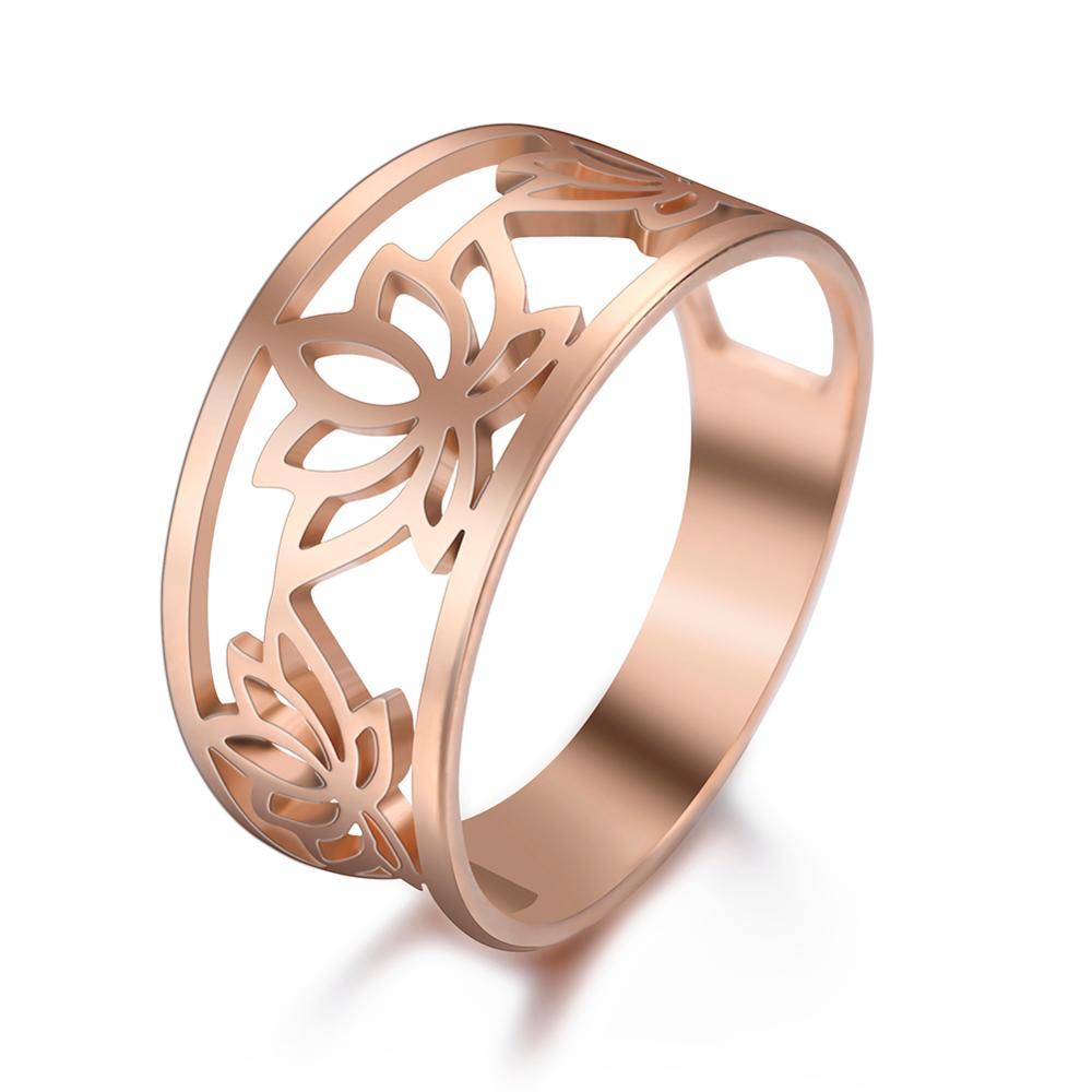 Couple Ring Stainless Steel Lotus Ring Rust Resistant Non Allergic Birthday Gift Rose Gold Steel Color Ring US