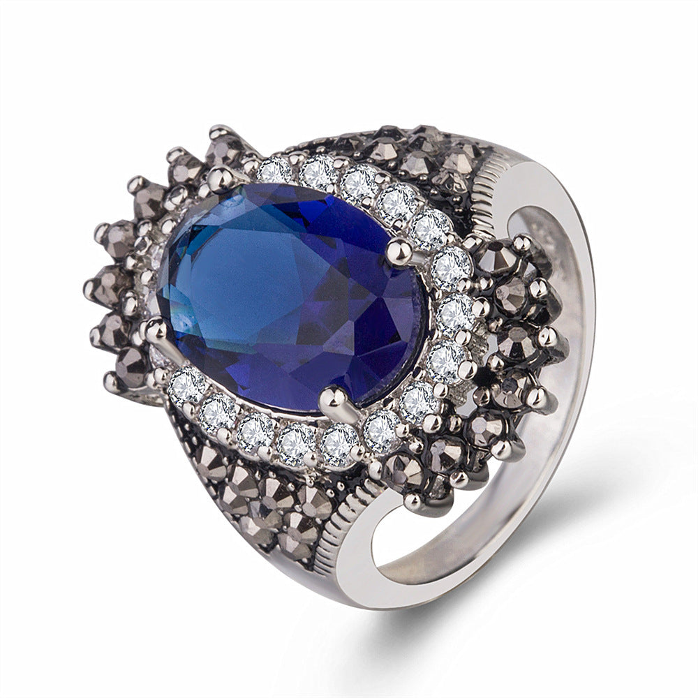 Vintage Thai Silver Ring with Gemstone Open Adjustable Band Geometric Statement Ring Natural Jewelry for Women and Men US Size 6 7 8 9 10 11 12