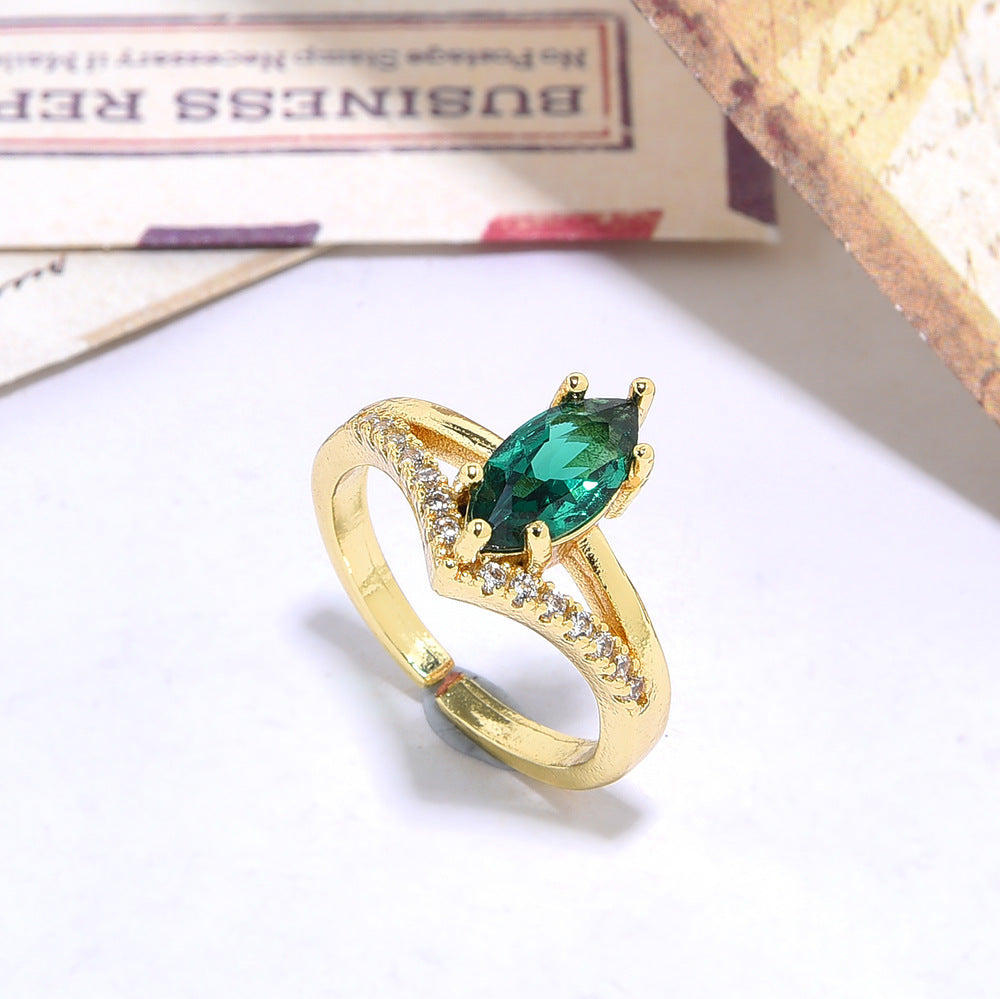 Women Fashion Copper Inlaid Colorful Olive Zircon Ring For Women Elegant Jewelry Everyday Shine For Daily Wear