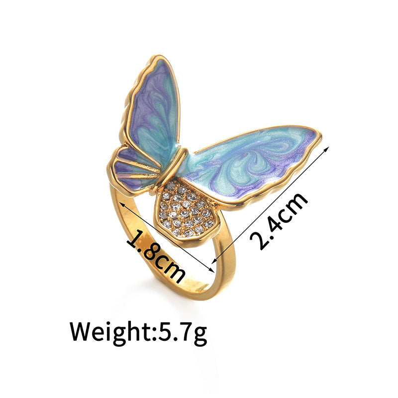 Butterfly Ring With Diamond Look In Stainless Steel Jewelry