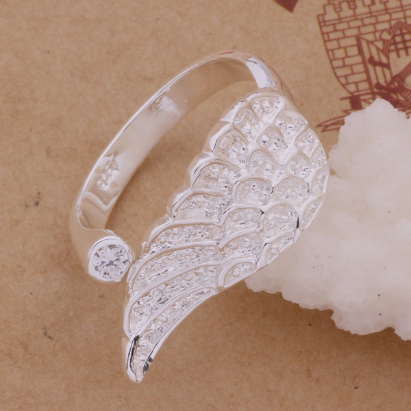 Angel Wing Copper Ring with Thick Silver Plating Adjustable