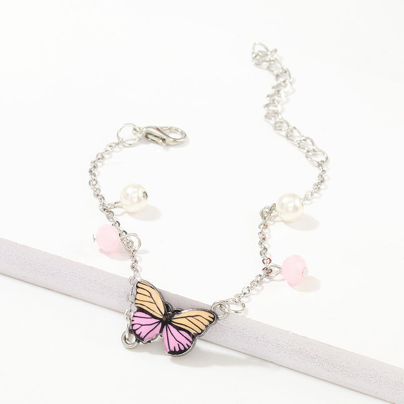 Butterfly Alloy Bracelet Bangle With Elegant Oil Drop Pendant Butterfly Charm Jewelry Gift For Women And Girls