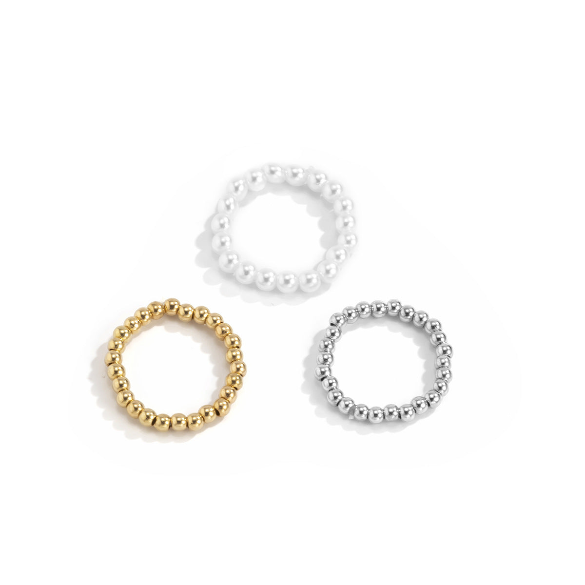 Womens Stacked Ring Set Faux Pearls Bohemian Ethnic Retro Geometrical 3D Decoration Jewelry For Everyday Style