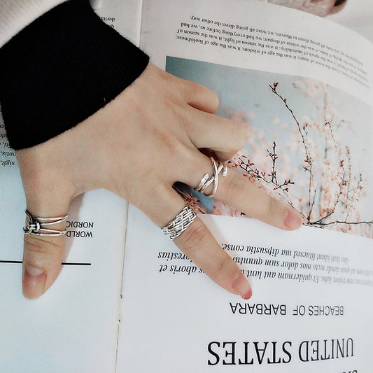 Adjustable Copper Ring Retro Wild Knot Geometric Design Electroplated Statement Jewelry for Women Fashion Jewelry