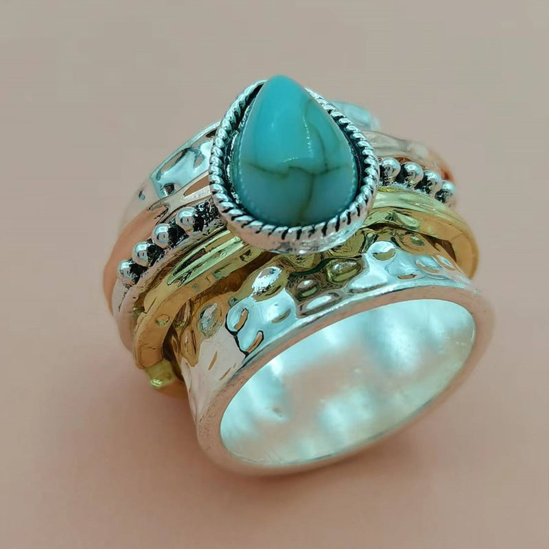 Unisex Turquoise Plated Alloy Ring European American Design Durable Statement Jewelry For Men Women Style Viva