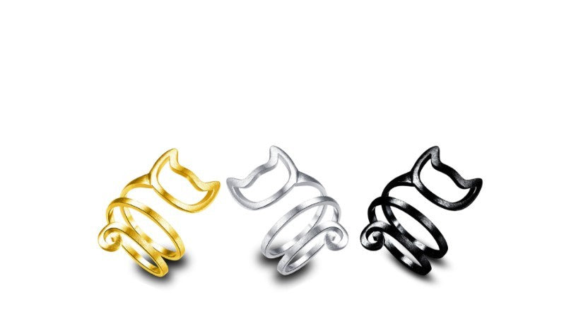 Adjustable Copper Cat Ring With Tangled Brushed Silver Finish Unisex Animal Jewelry For Everyday Wear European