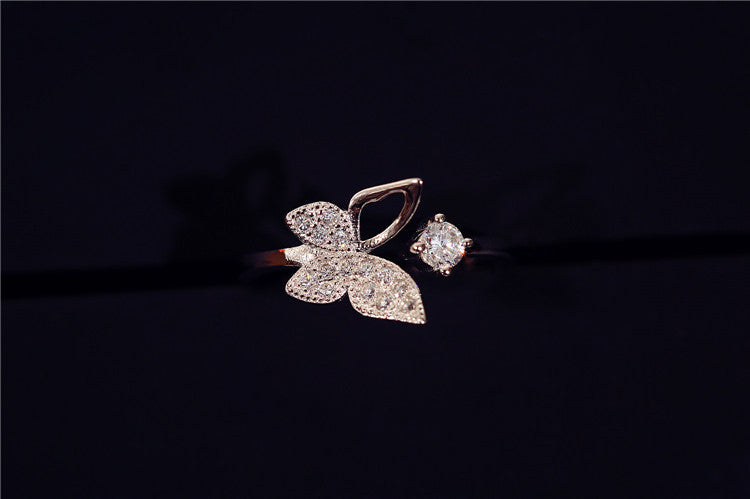 Sterling Silver Butterfly Ring With Diamond Accents Adjustable 925 Silver Women Jewelry Gift For Her Everyday Accessory