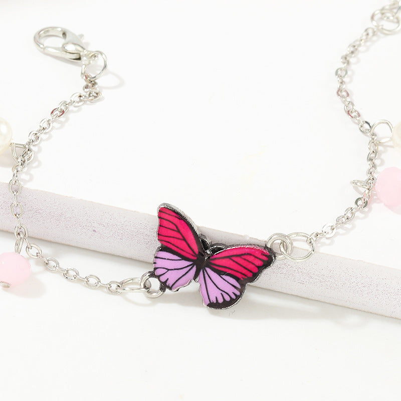 Butterfly Alloy Bracelet Bangle With Elegant Oil Drop Pendant Butterfly Charm Jewelry Gift For Women And Girls